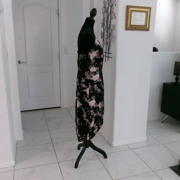 New Chelsea28 Black Brocade Blossom Spaghetti Strap Below Knee Dress M NWT - Picture 5 of 10